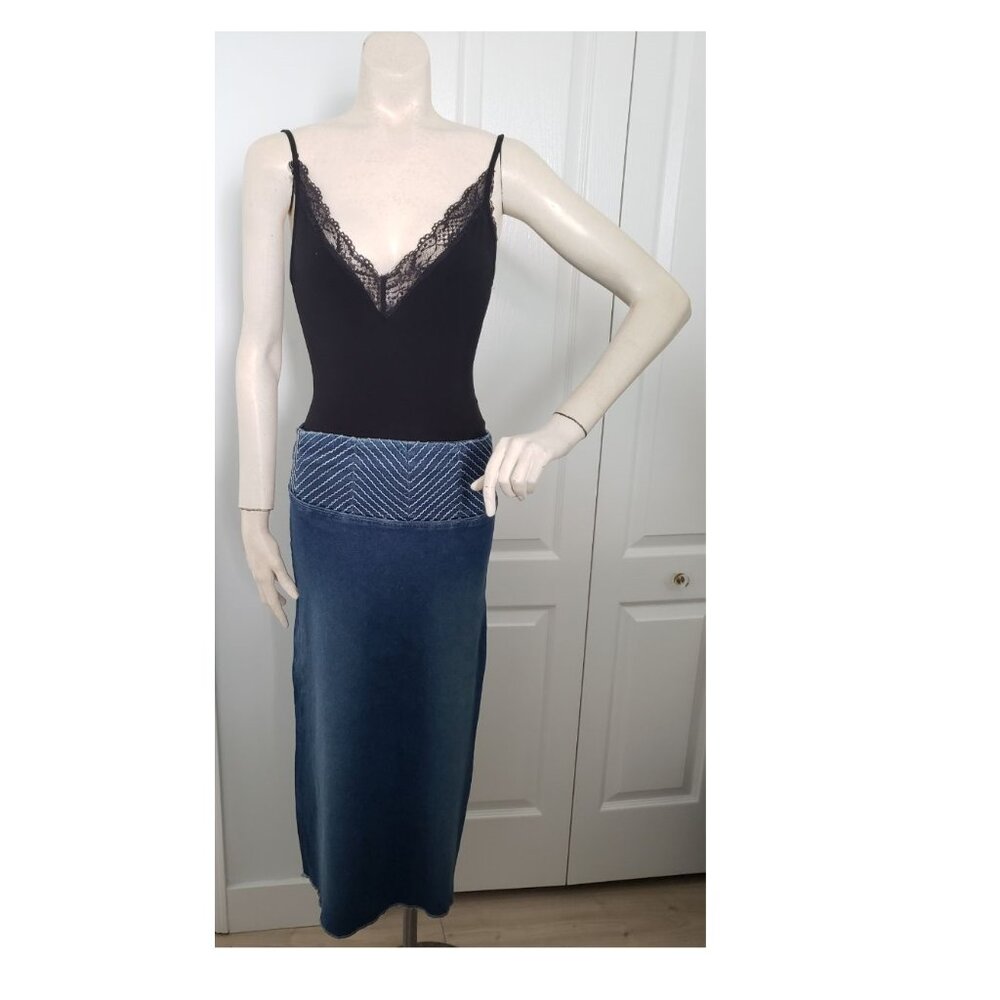 DS Lab Denim Skirt White Stitch Detail and Lace Up Back Size 12